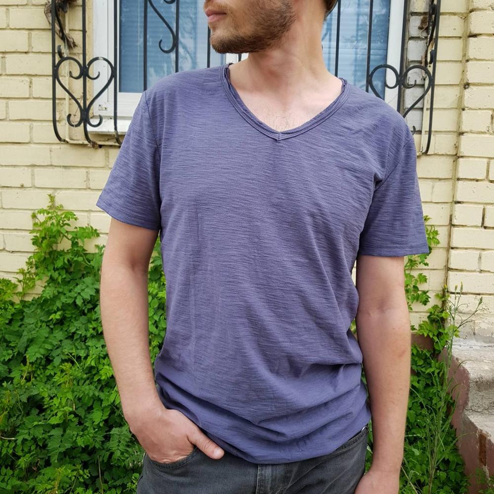 Men's V-Neck T-Shirt – Linen Cotton Blend with a Breathable Slim Fit
