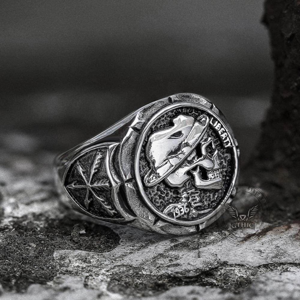 1936 Hobo Nickels Liberty Stainless Steel Skull Ring 2
