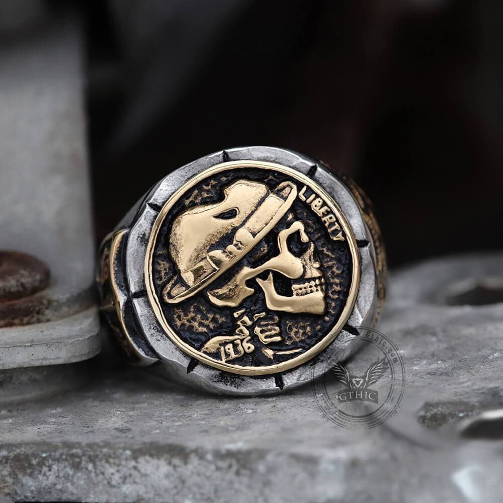 1936 Hobo Nickels Liberty Stainless Steel Skull Ring 4