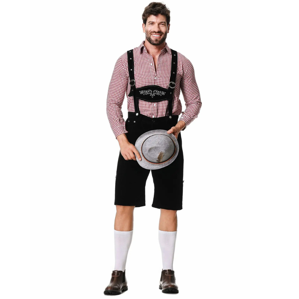 Tevako Lederhosen Kostuum Driedelig - Voor Heren met Geruit Overhemd en Hoed