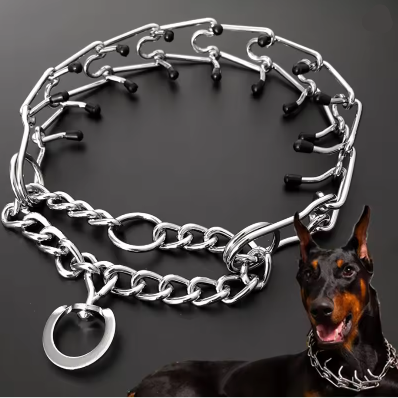 Dog Training Collar – Adjustable Metal Prong Collar with Rubber Tips