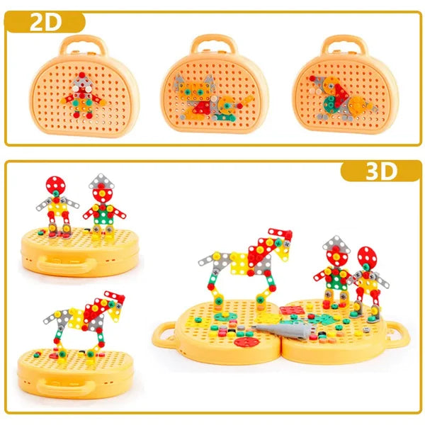 Boîte de jouets de construction Montessori – Ensemble créatif avec perceuse électrique jouet et boîte de rangement