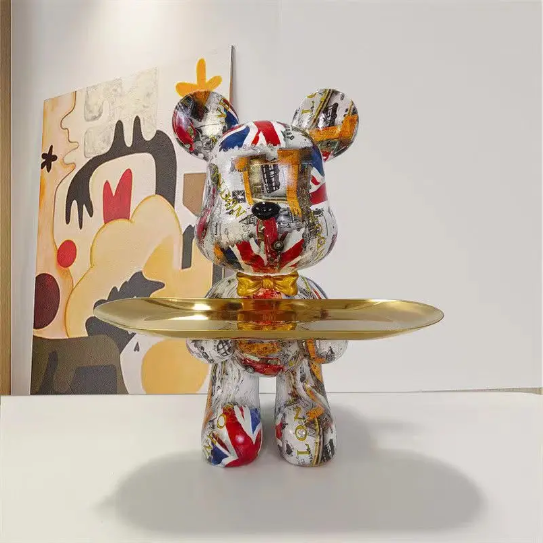 Figurine d’ours moderne bleue et dorée avec style décoratif luxueux pour intérieurs contemporains