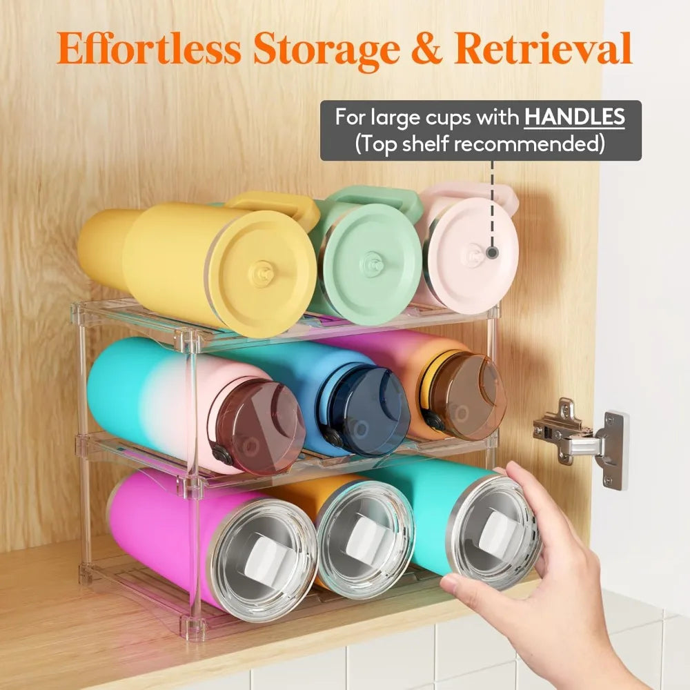 3-Tier Stackable Bottle Organizer | Clear Plastic Storage Rack for Fridge, Cabinet & Pantry 3