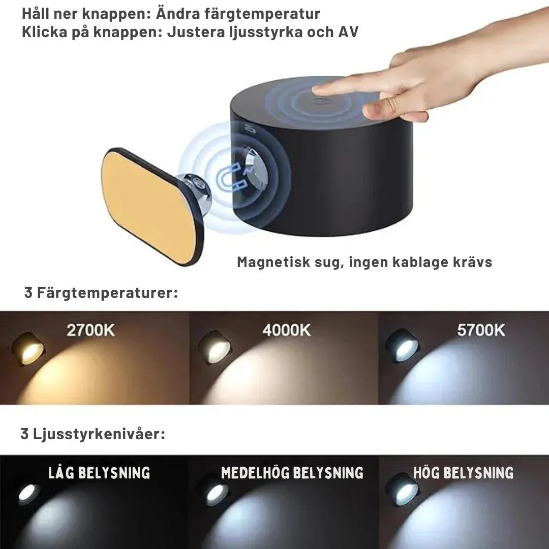 Applique murale sans fil – LED rechargeable, télécommande et couleur de lumière réglable