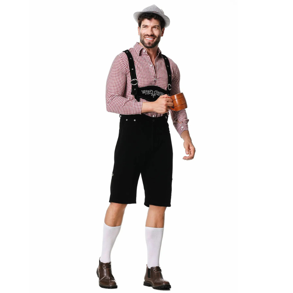 Tevako Lederhosen Kostuum Driedelig - Voor Heren met Geruit Overhemd en Hoed