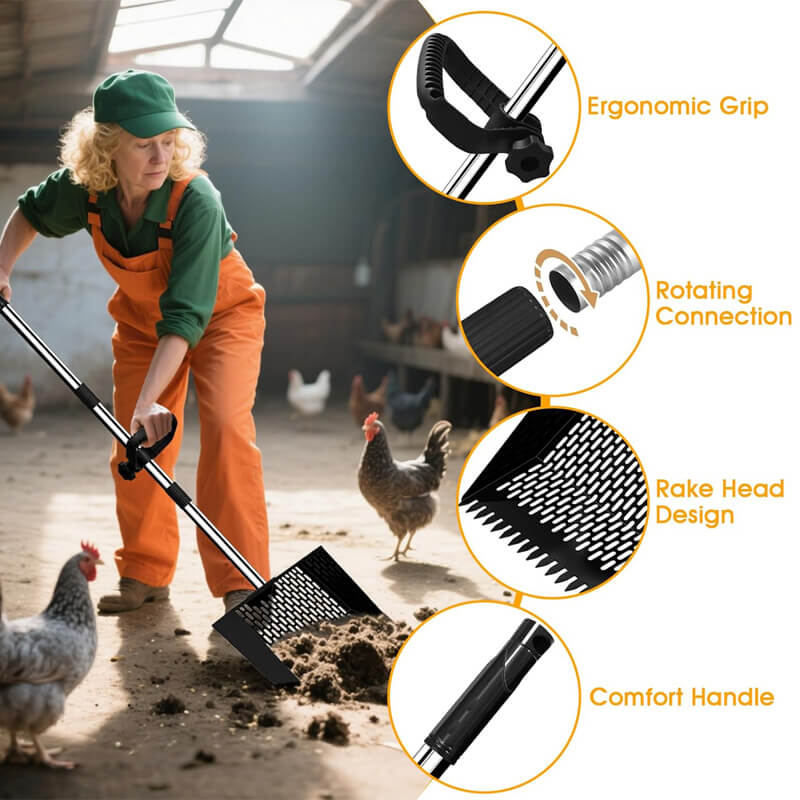 3 in 1 Metal Poop Scooper & Rake & Screen, For Chickens, Dogs, Horses, and Cats 2