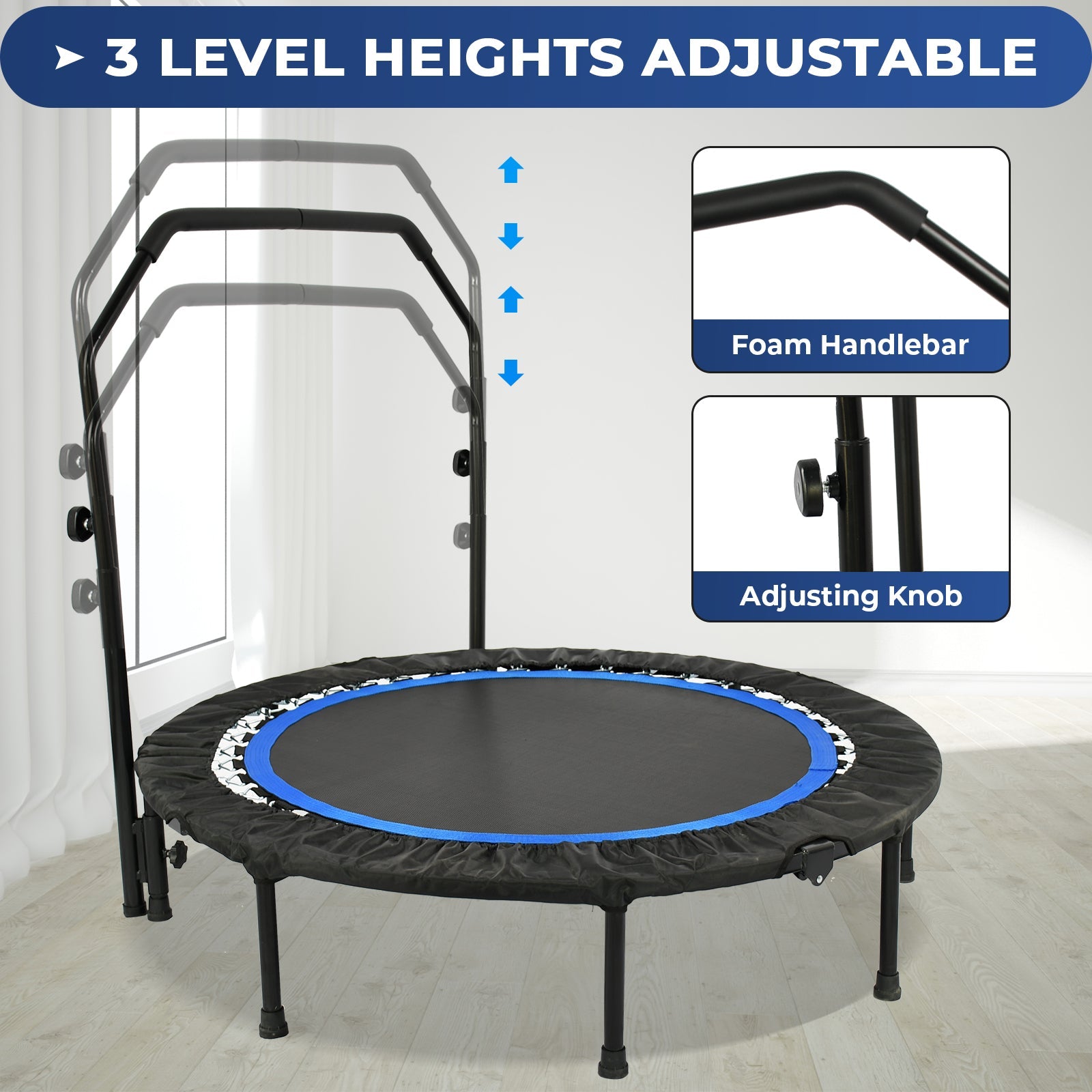 48 Inch Foldable Kids Trampoline with Adjustable Handle for Safe Fun 1