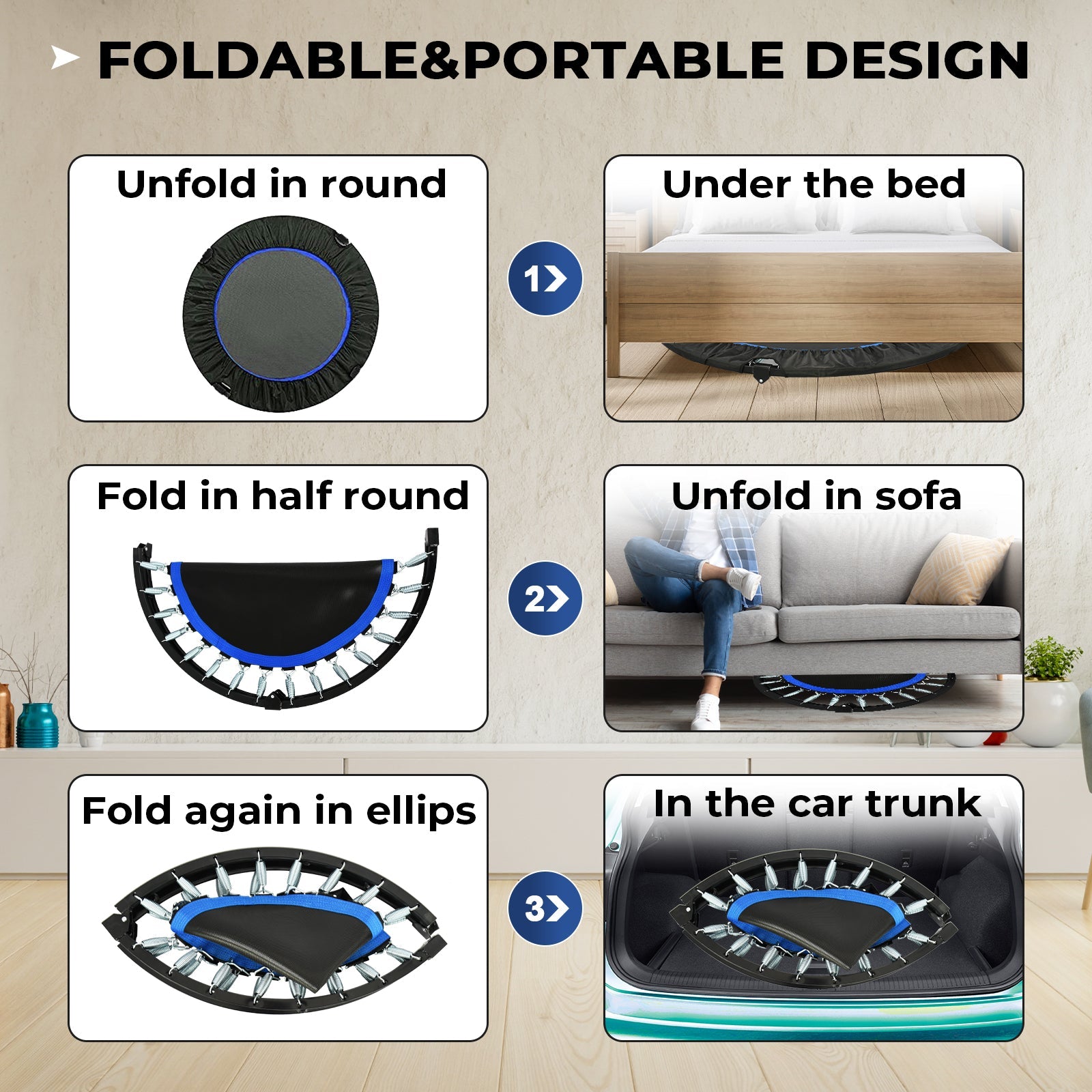 48 Inch Foldable Kids Trampoline with Adjustable Handle for Safe Fun 3