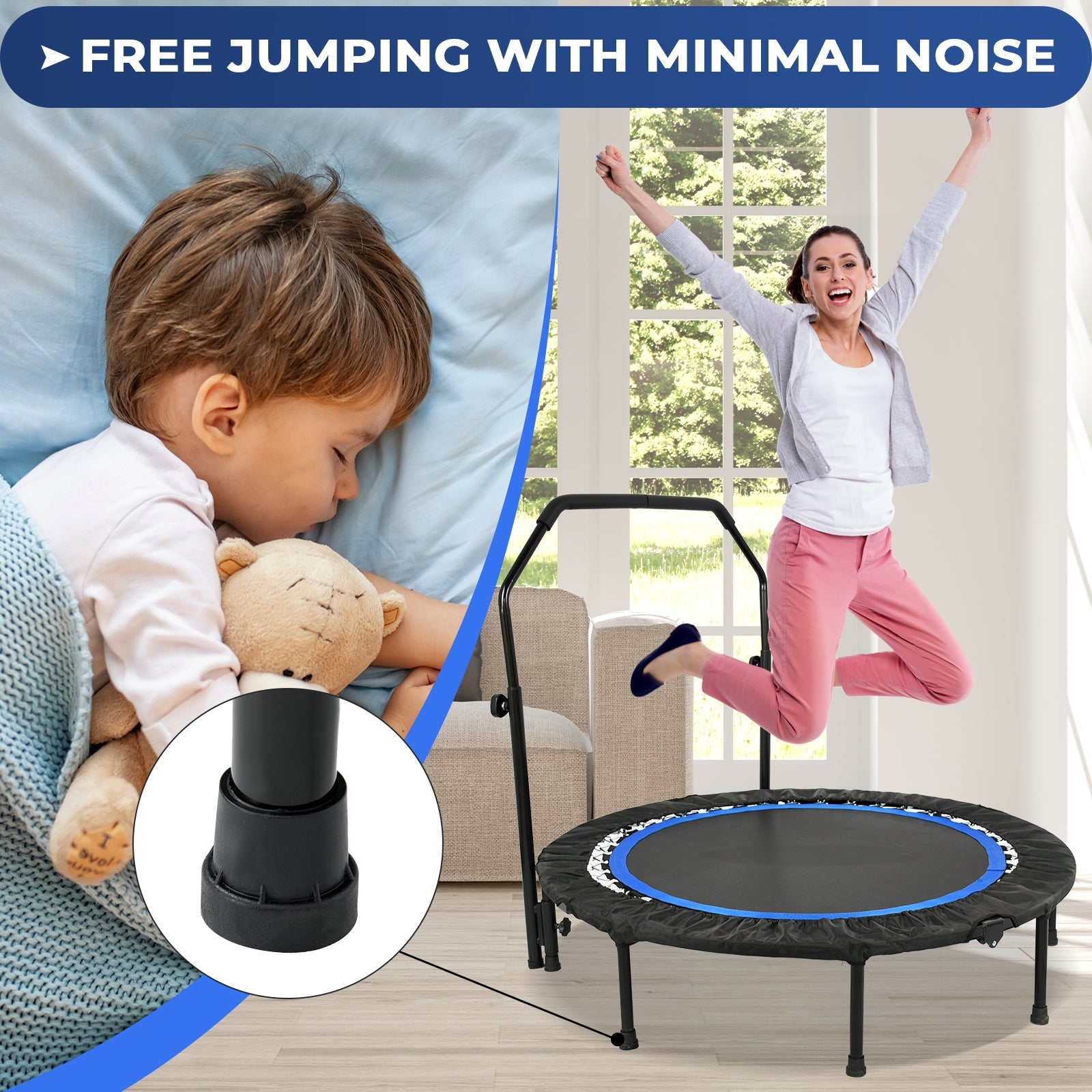48 Inch Foldable Kids Trampoline with Adjustable Handle for Safe Fun 4