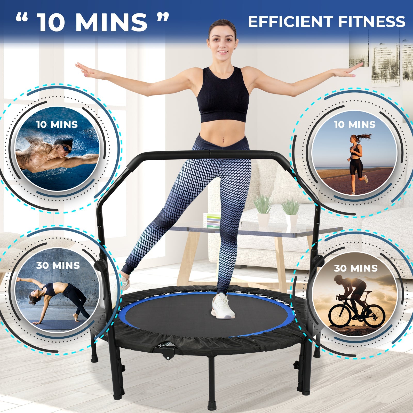 48 Inch Foldable Kids Trampoline with Adjustable Handle for Safe Fun 5