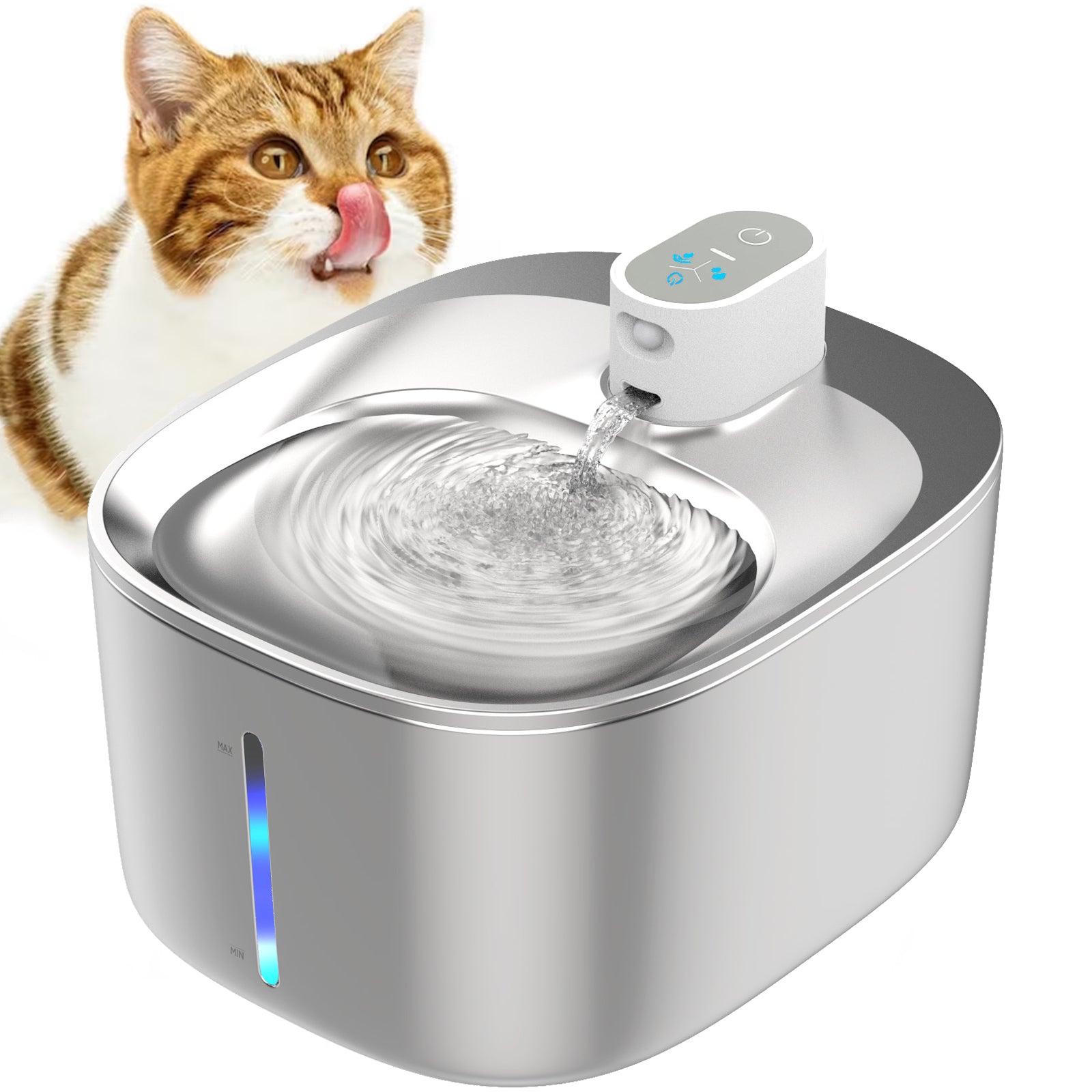 4L Cat Water Fountain with Stainless Steel Bowl, Dual Power Modes & Quiet Pump 0