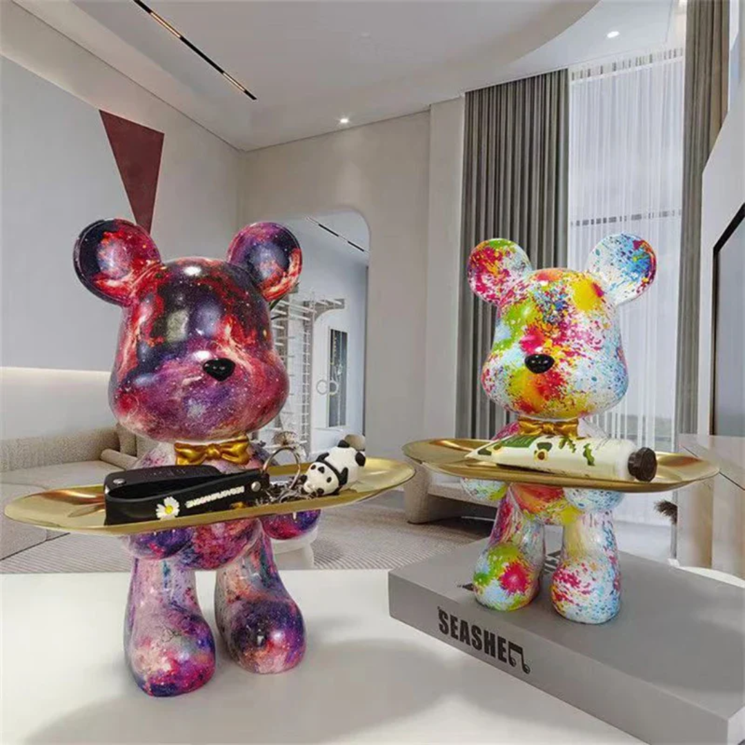 Figurine d’ours moderne bleue et dorée avec style décoratif luxueux pour intérieurs contemporains