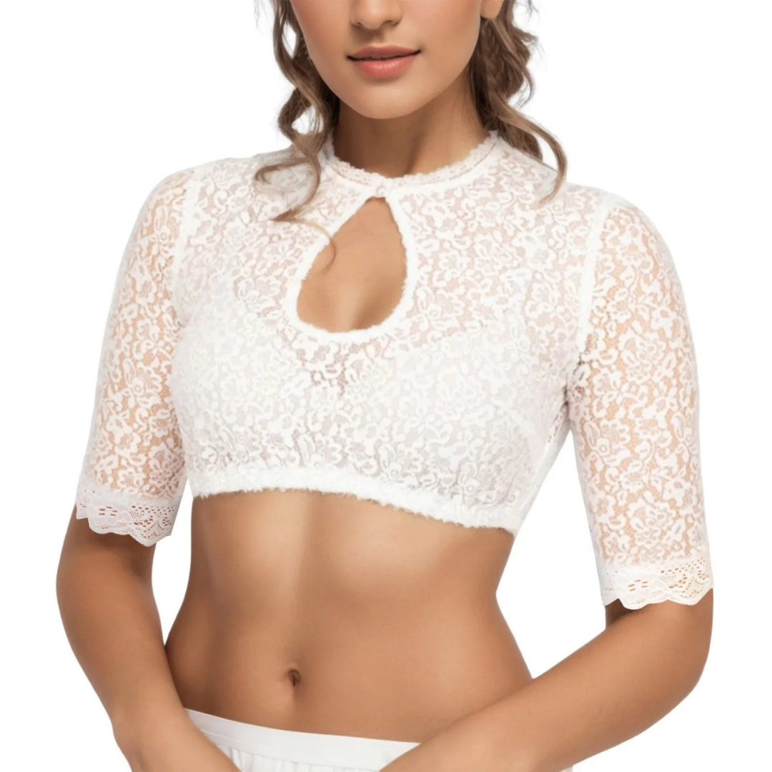 Alpenza – Dirndlblouse wit elegant & comfortabel – dames Oktoberfest