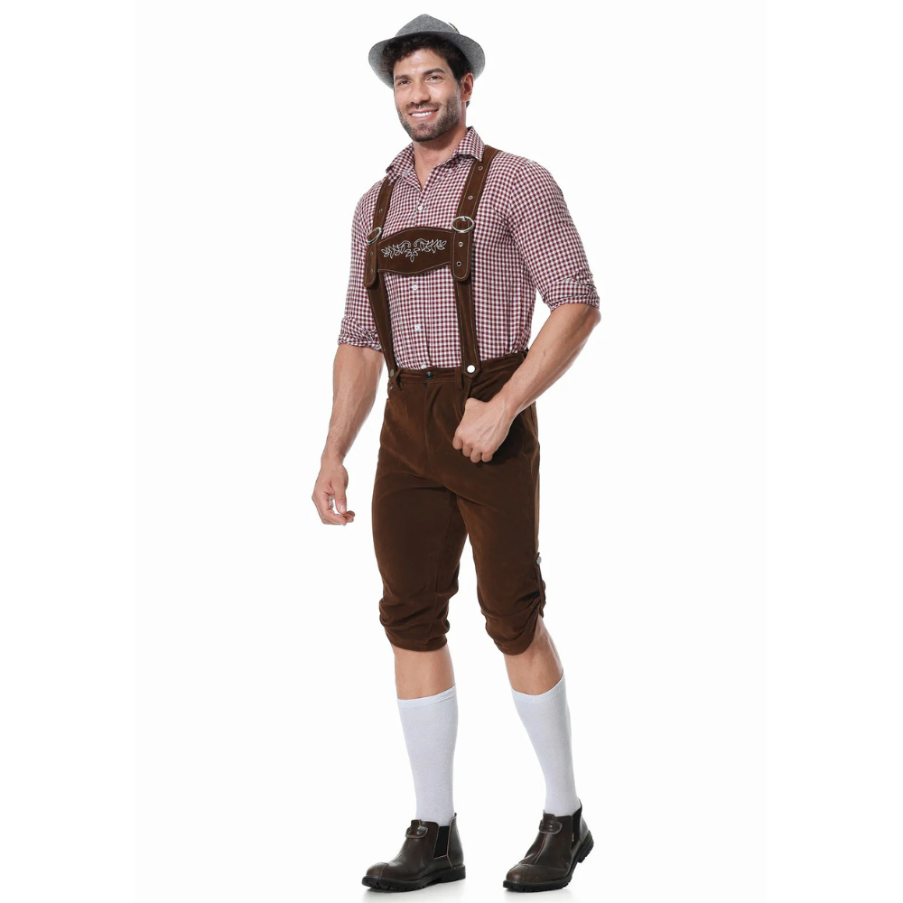 Tevako Lederhosen Kostuum Driedelig - Voor Heren met Geruit Overhemd en Hoed