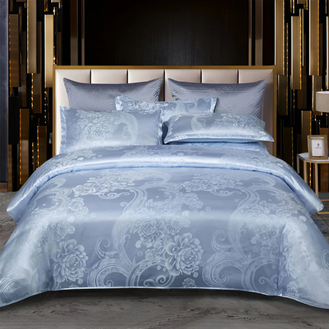 Ensemble de housse de couette en satin jacquard de luxe avec confort doux et respirant pour chambres élégantes