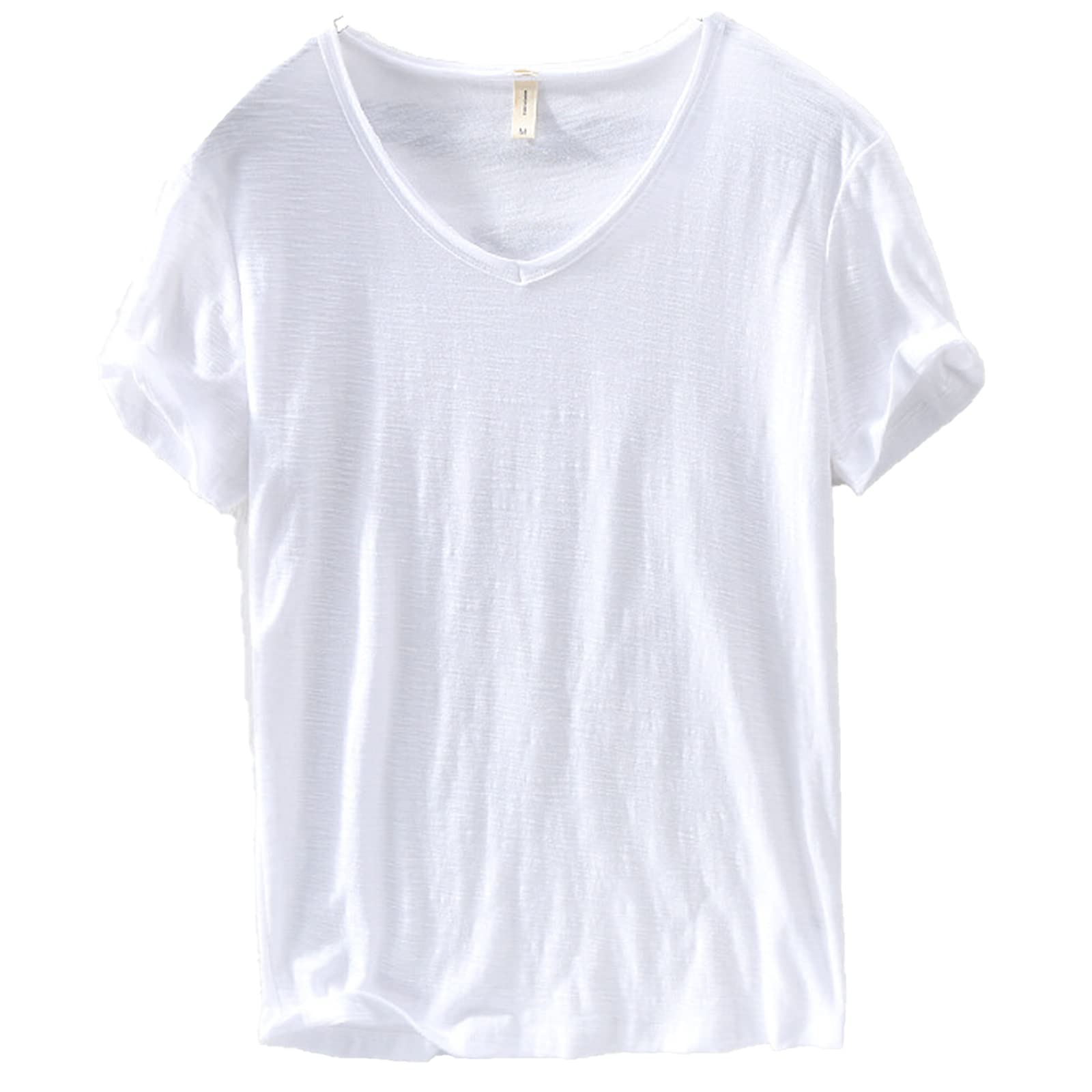 Men's V-Neck T-Shirt – Linen Cotton Blend with a Breathable Slim Fit