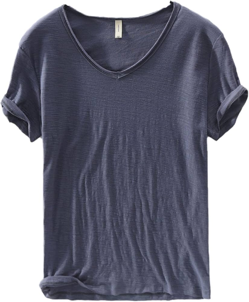 Men's V-Neck T-Shirt – Linen Cotton Blend with a Breathable Slim Fit