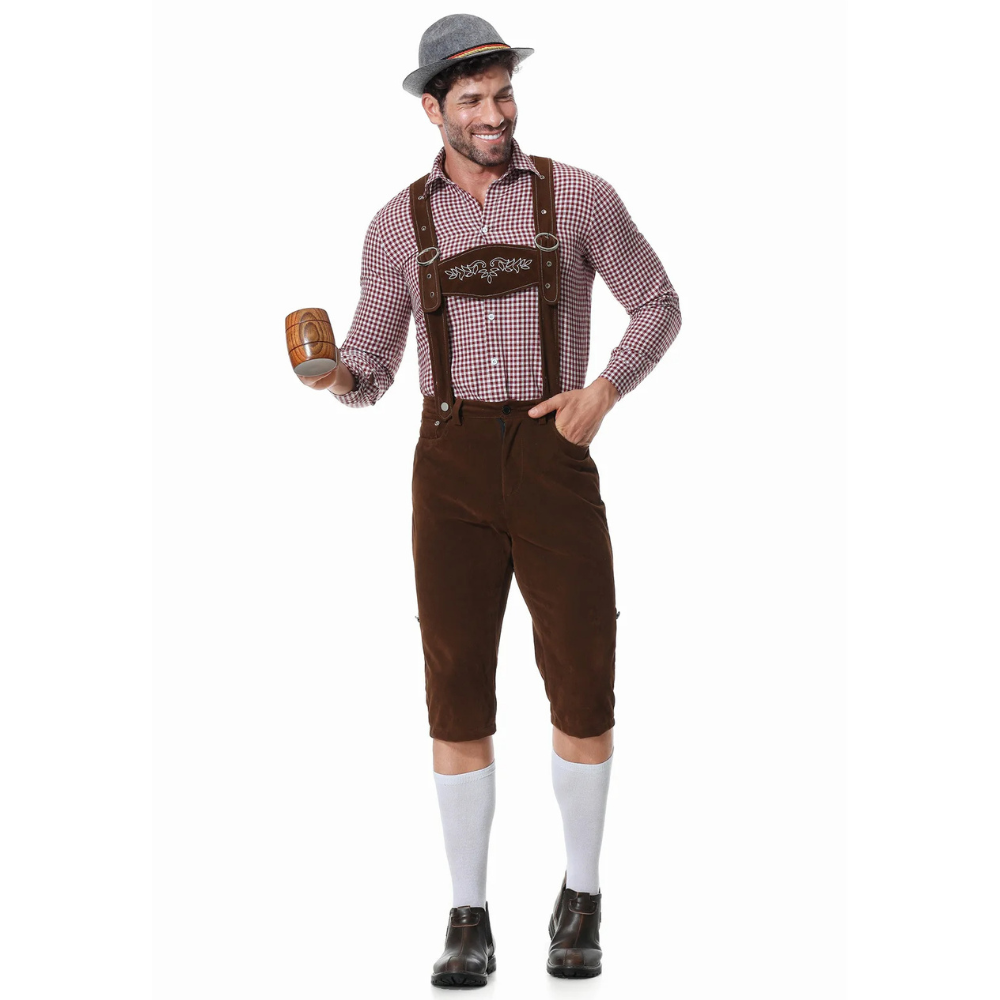 Tevako Lederhosen Kostuum Driedelig - Voor Heren met Geruit Overhemd en Hoed