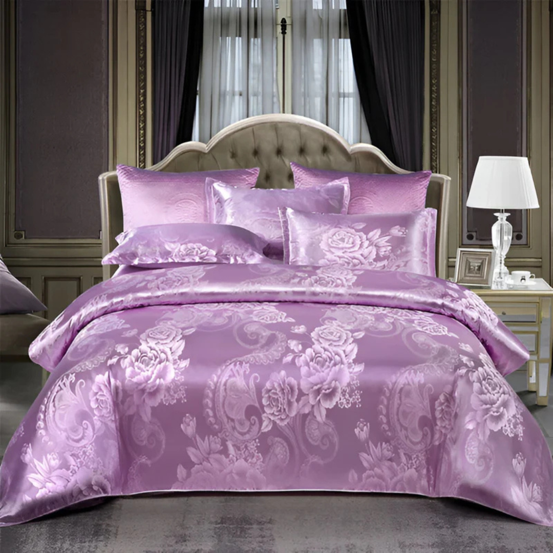 Ensemble de housse de couette en satin jacquard de luxe avec confort doux et respirant pour chambres élégantes
