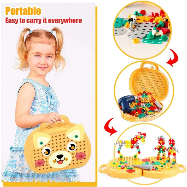 Boîte de jouets de construction Montessori – Ensemble créatif avec perceuse électrique jouet et boîte de rangement