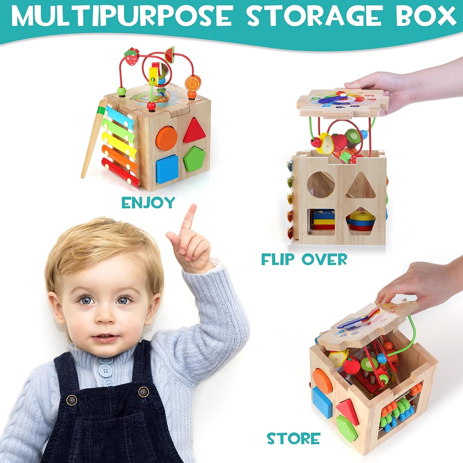 Cube d’Activités Montessori 8-en-1 – Jouet Éducatif en Bois pour Tout-Petits dès 18 Mois