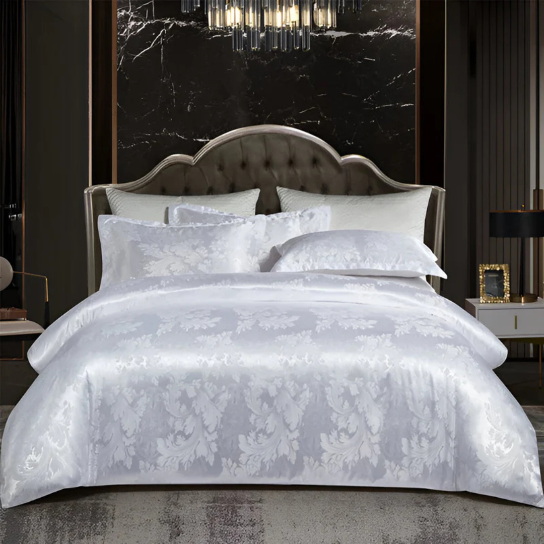 Ensemble de housse de couette en satin jacquard de luxe avec confort doux et respirant pour chambres élégantes