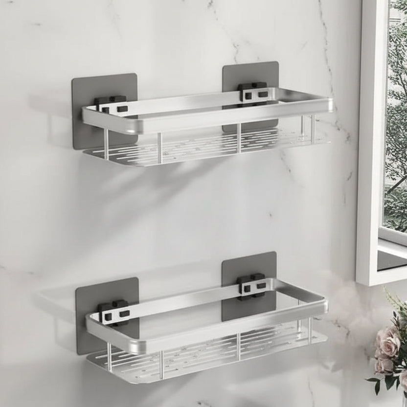 Adhesive Bathroom Shelf Drill-Free ABS Plastic Stainless Steel 5kg Load 10
