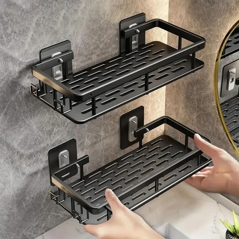 Adhesive Bathroom Shelf Drill-Free ABS Plastic Stainless Steel 5kg Load 17