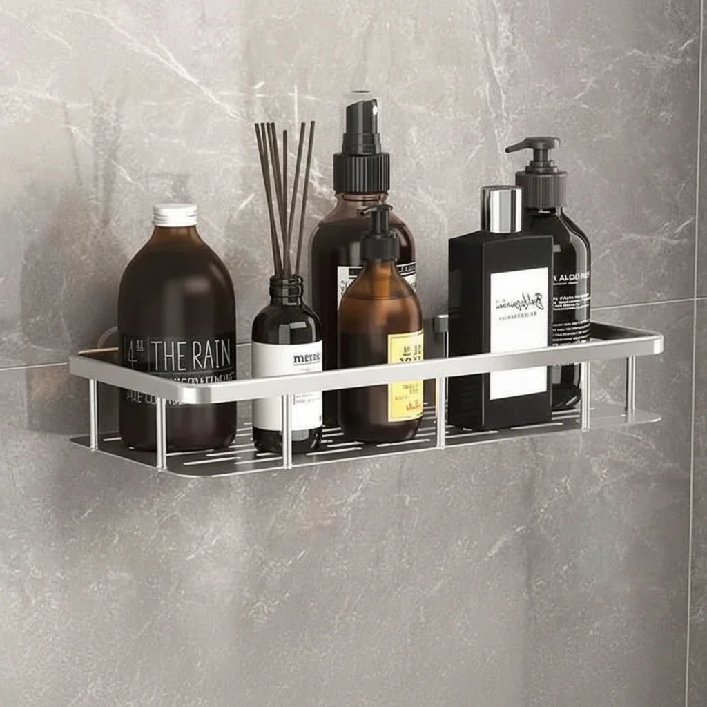 Adhesive Bathroom Shelf Drill-Free ABS Plastic Stainless Steel 5kg Load 4