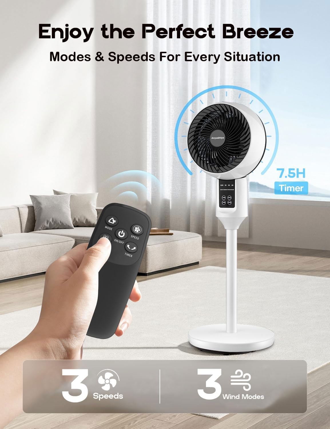 Adjustable Pedestal Fan with 3D Oscillation – Aerion 4