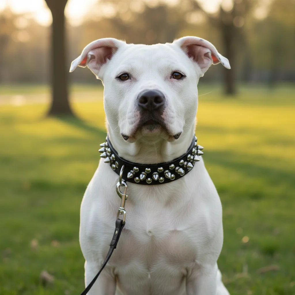 Adjustable Spike Dog Collar and Leash Set for Strong Breeds – Durable Faux Leather 2