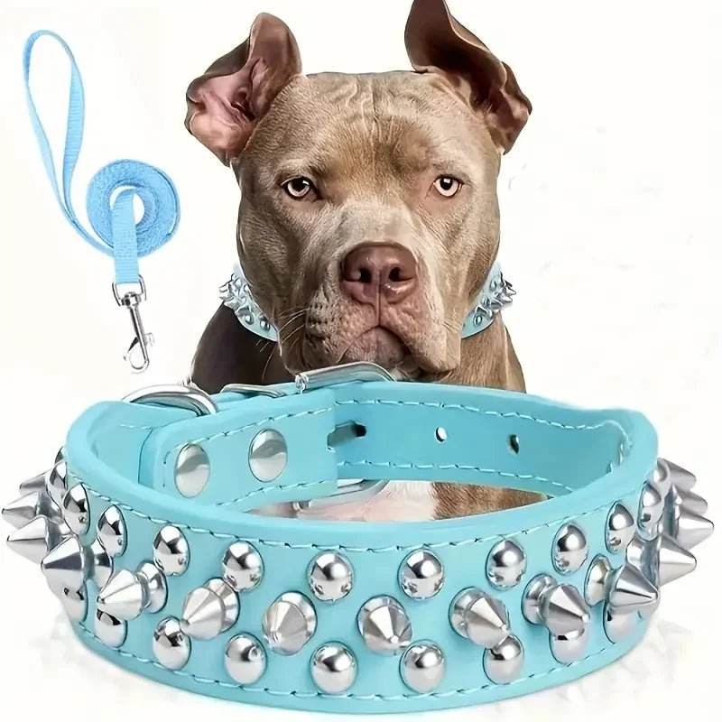 Adjustable Spike Dog Collar and Leash Set for Strong Breeds – Durable Faux Leather 5