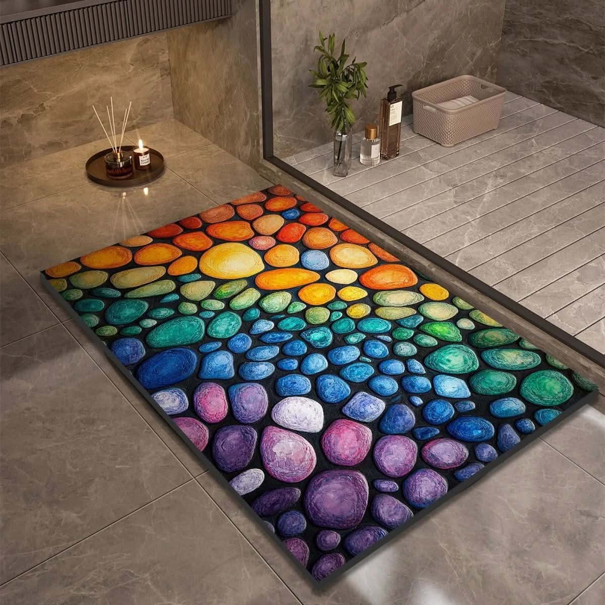 Tapis de salle de bain – Aspect pierre à séchage rapide, haute absorbance et base en caoutchouc antidérapante