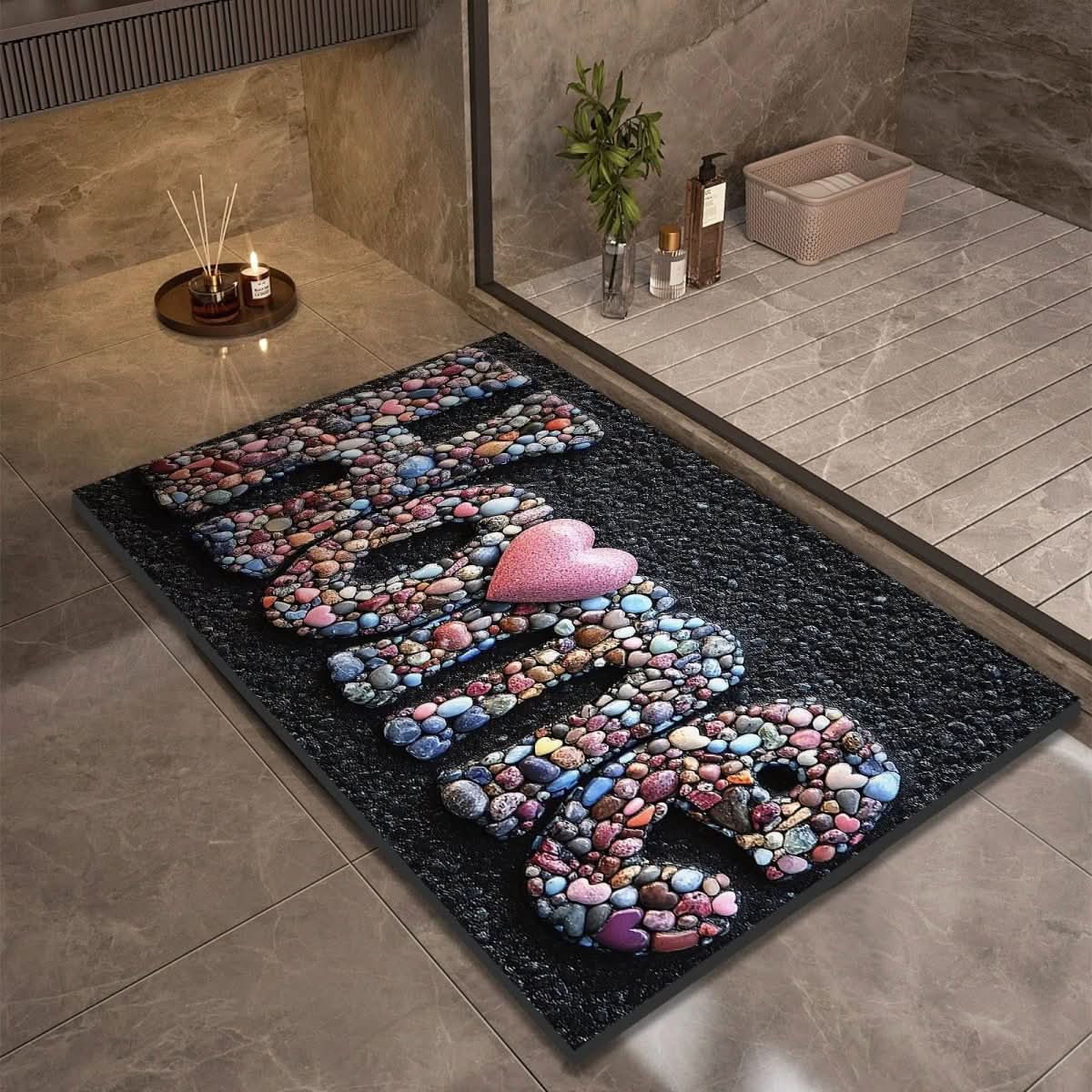 Tapis de salle de bain – Aspect pierre à séchage rapide, haute absorbance et base en caoutchouc antidérapante