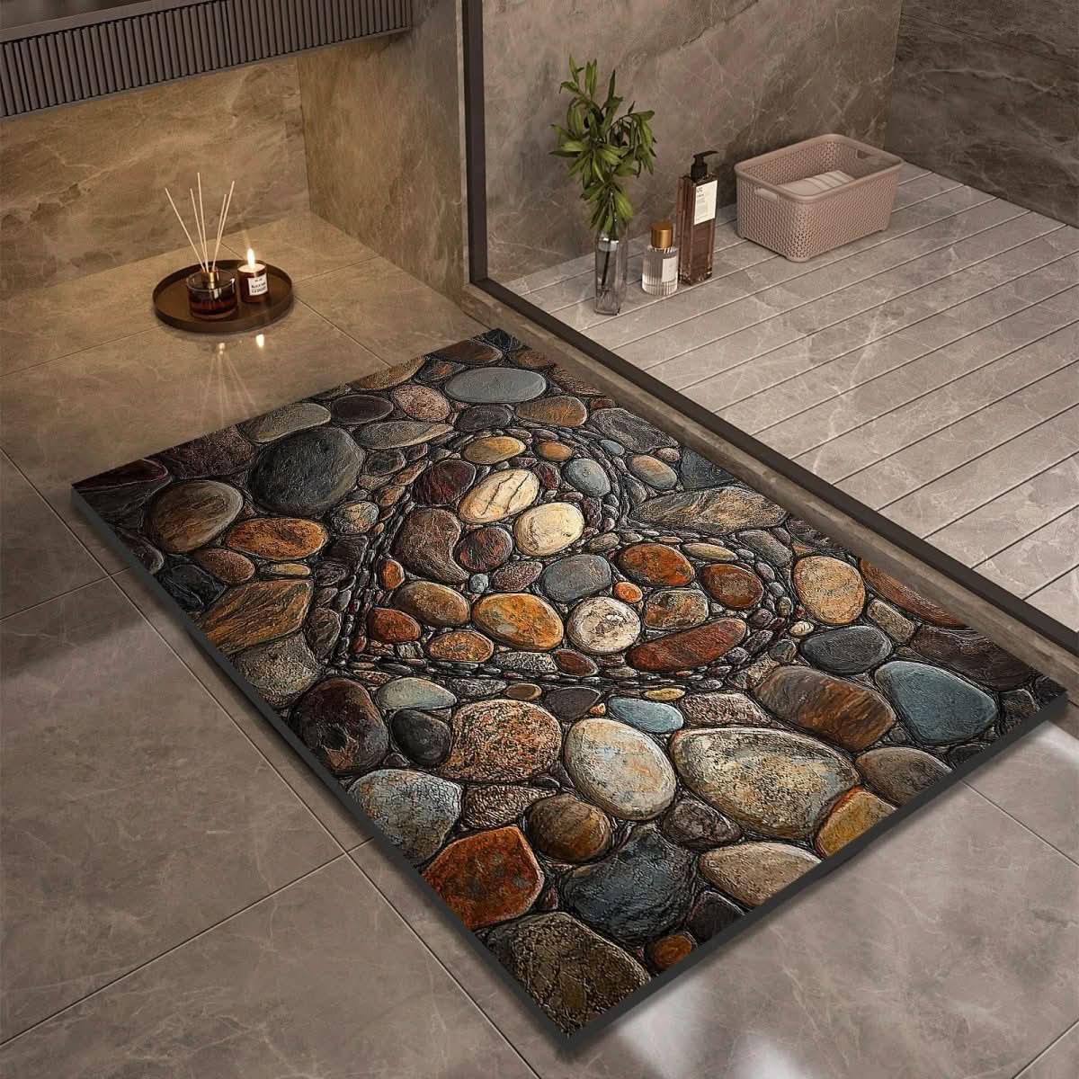Bathroom Mat – Fast-Drying Stone Look, High Absorbency & Non-Slip Rubber Base