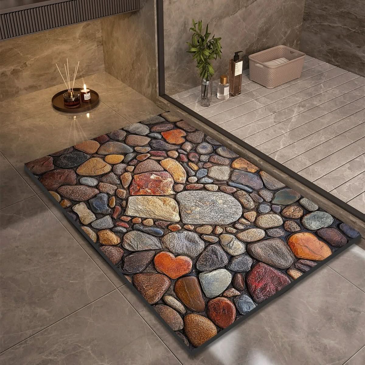 Tapis de salle de bain – Aspect pierre à séchage rapide, haute absorbance et base en caoutchouc antidérapante