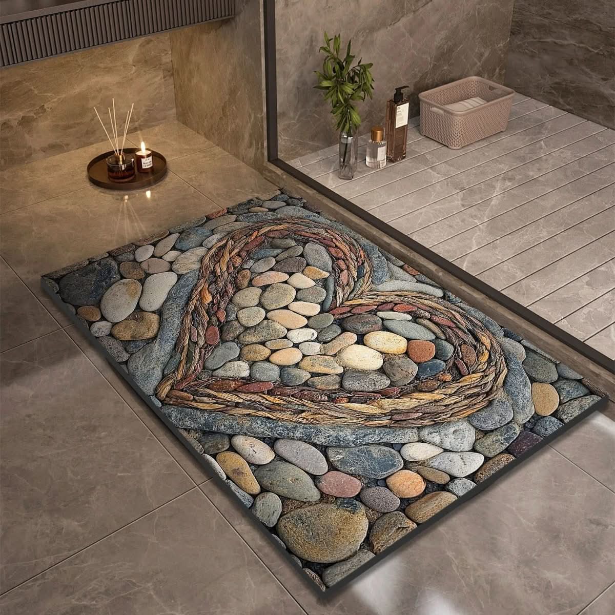 Tapis de salle de bain – Aspect pierre à séchage rapide, haute absorbance et base en caoutchouc antidérapante