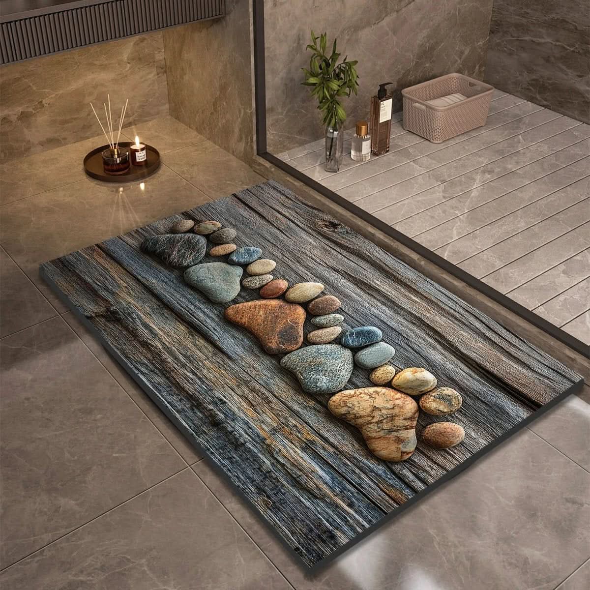 Tapis de salle de bain – Aspect pierre à séchage rapide, haute absorbance et base en caoutchouc antidérapante