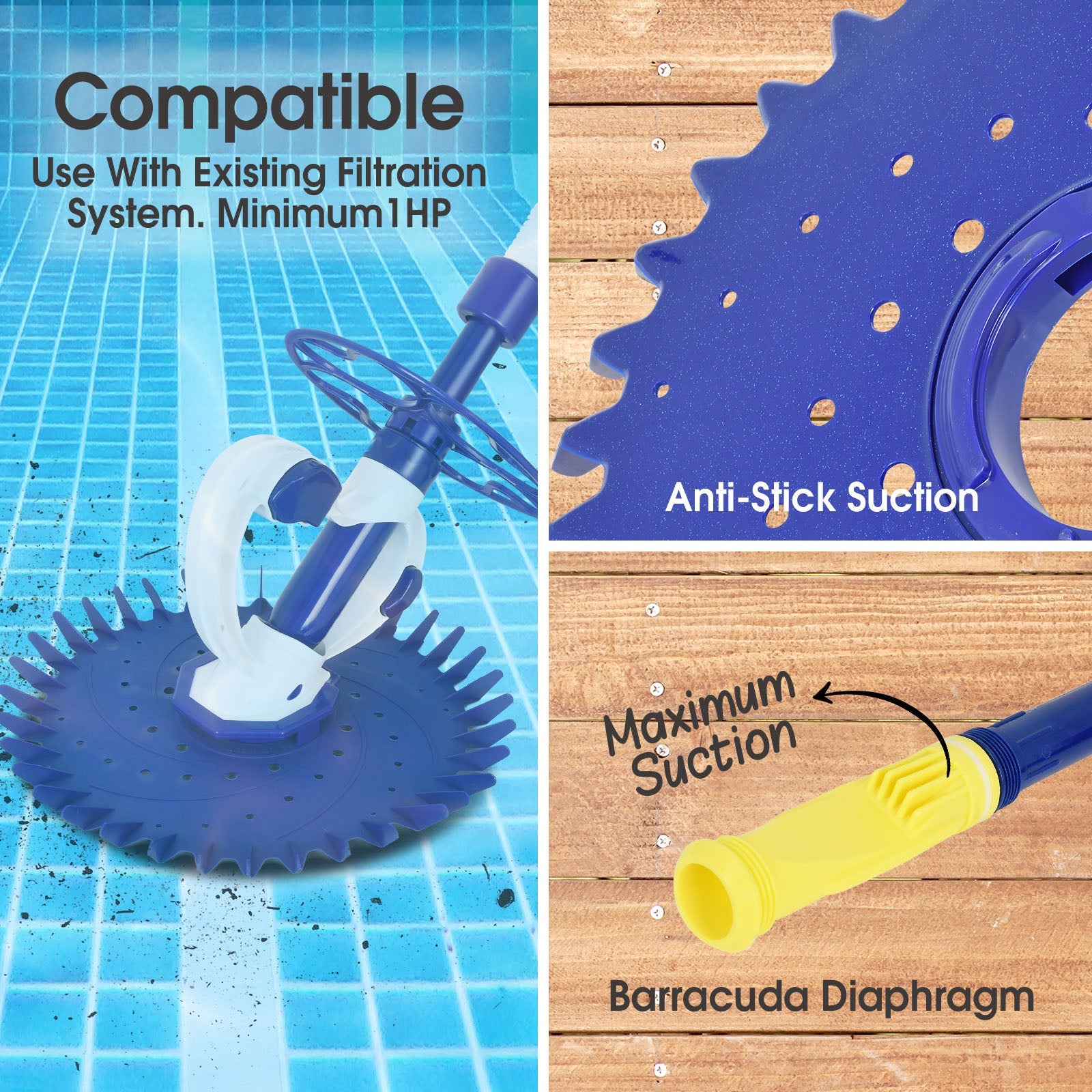 Automatic Pool Vacuum Cleaner for Above Ground and In-Ground Pools, Adjustable Suction 2
