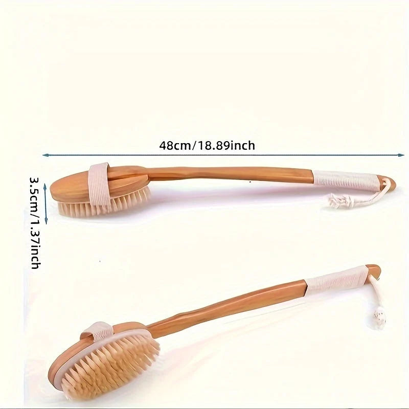 Back Wild Boar Bristle Cleaning Sponge for the Shower - Long Wooden Handle Bath Sponge Brush, soft natural bristles for back cleaning Kalsten 2