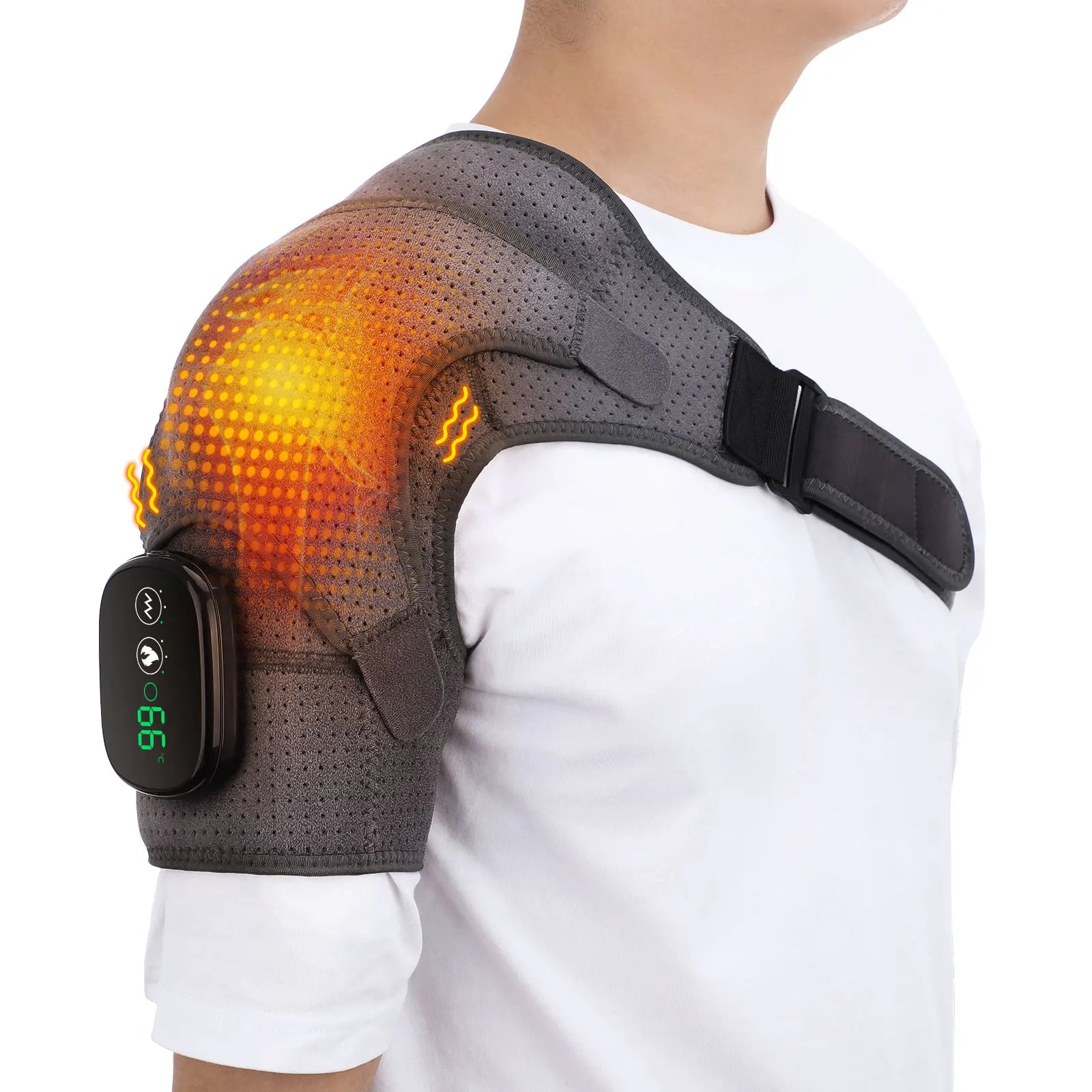 Beheizte Schulterstütze mit Vibration, LED-Anzeige, wiederaufladbar, für Schultern und Gelenke 6
