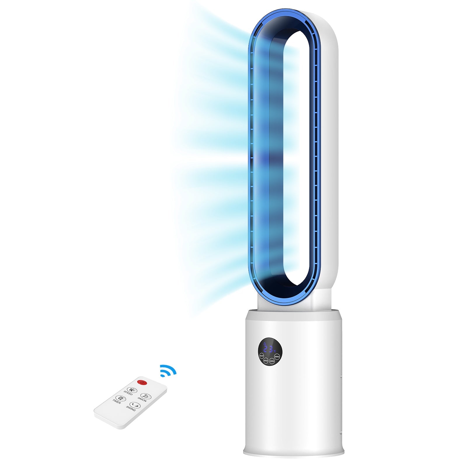 Bladeless Tower Fan with Remote, 24 Speeds, Air Purifier & 12H Timer 2