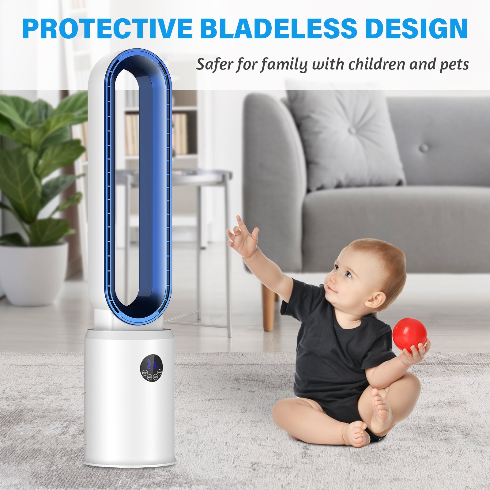 Bladeless Tower Fan with Remote, 24 Speeds, Air Purifier & 12H Timer 4