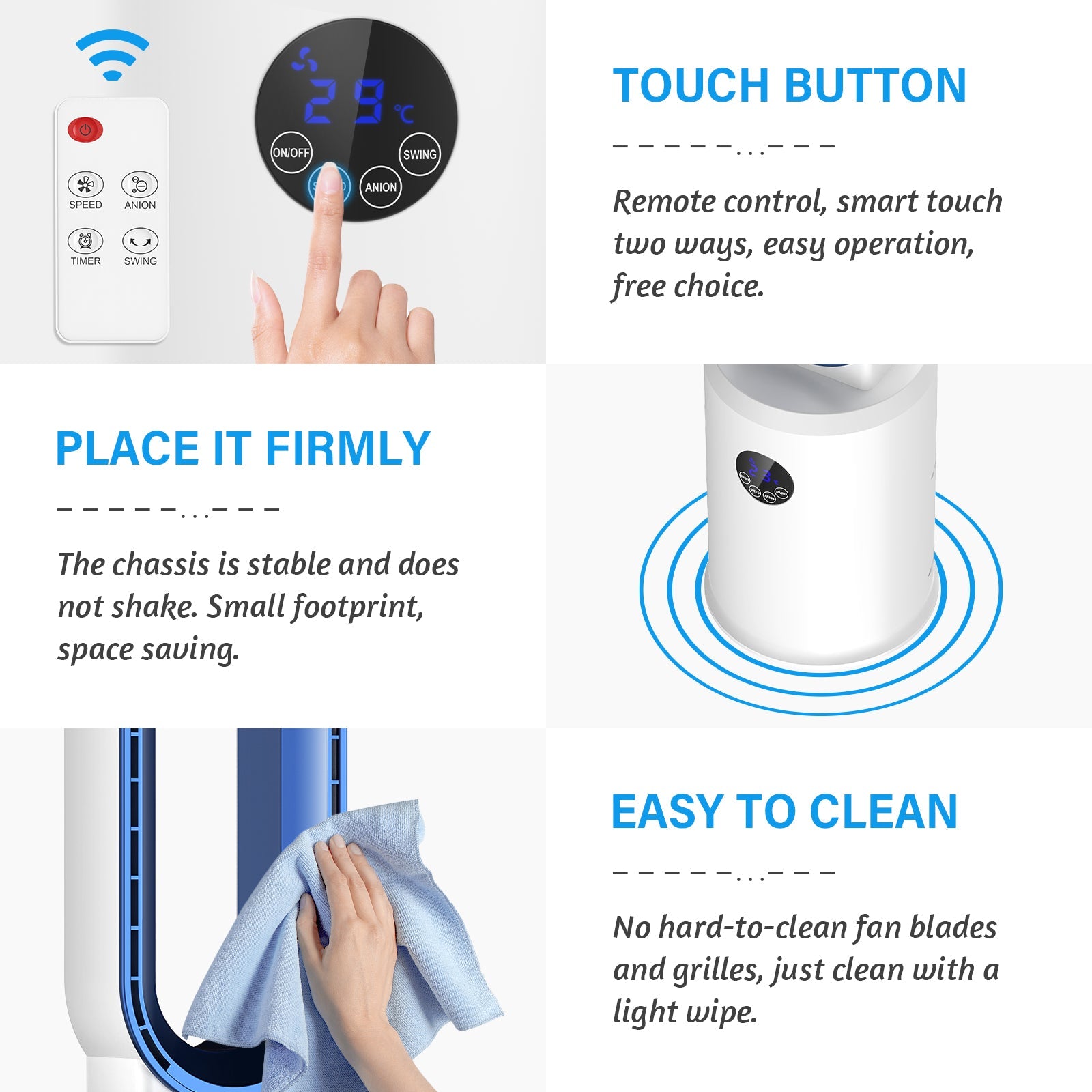 Bladeless Tower Fan with Remote, 24 Speeds, Air Purifier & 12H Timer 5