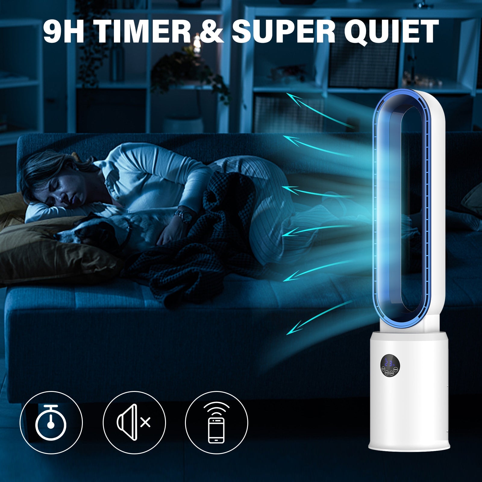 Bladeless Tower Fan with Remote, 24 Speeds, Air Purifier & 12H Timer 6