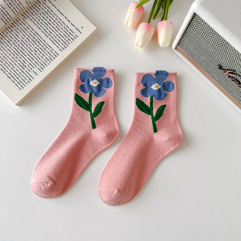 Bloom Floral Socks Set – Premium Cotton Blend, Mid-Calf Length, 5 Pairs 10