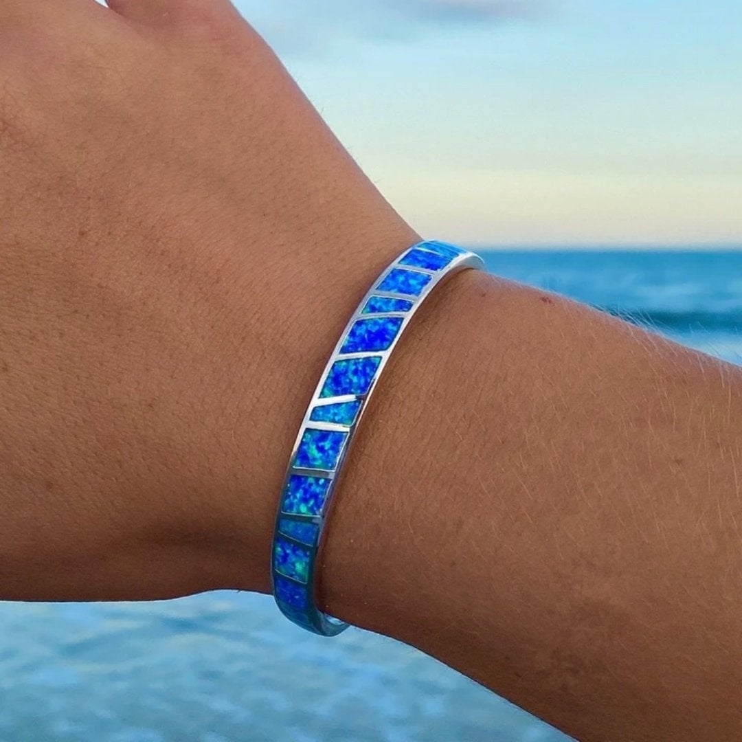 Blue and Silver Opal Bracelet for Everyday Wear with Ocean-Inspired Design 0
