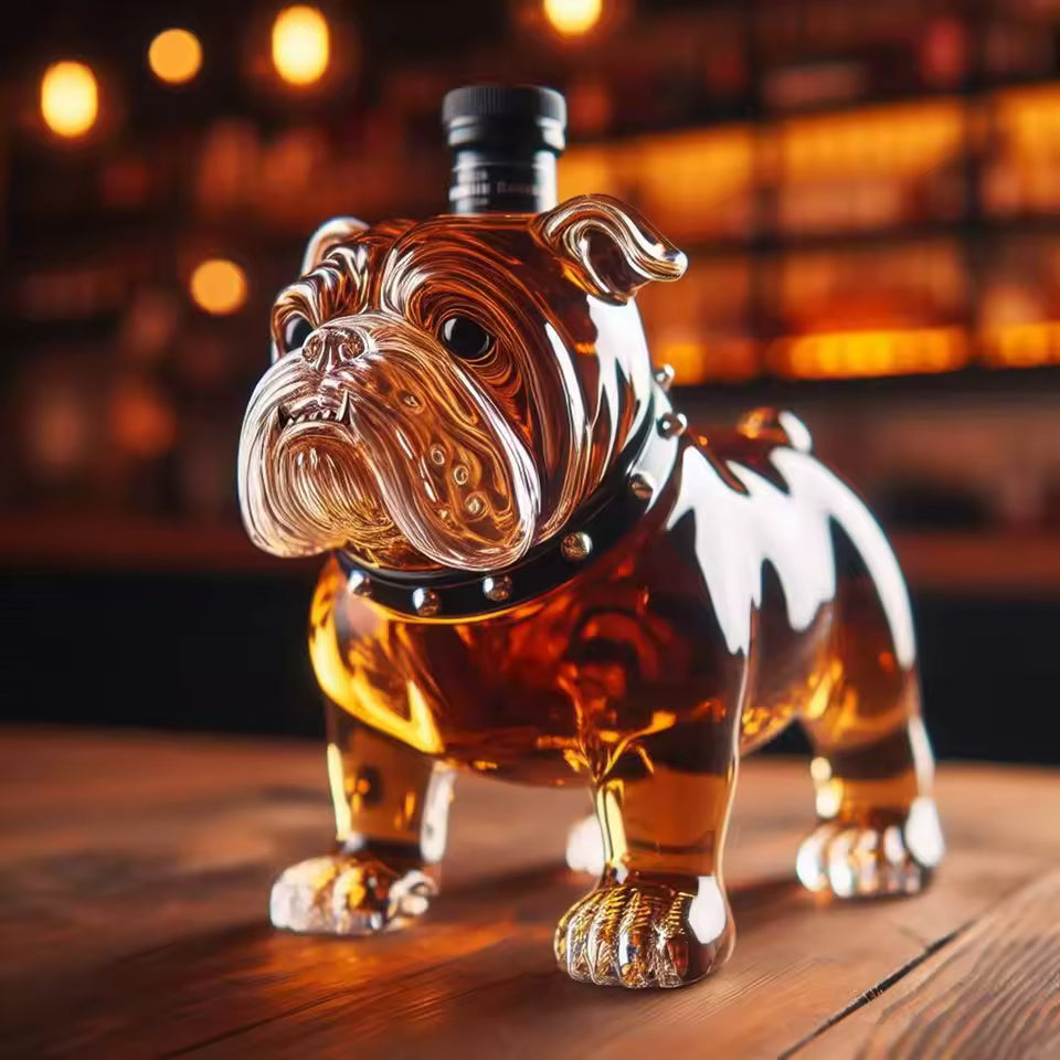 Bulldog Whisky Bottle – Unique 350ml Glass Sculpture for Bar Decor 1