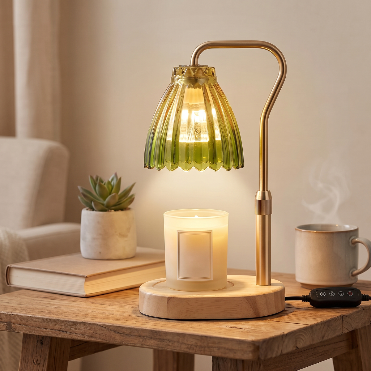 Candle Warmer Lamp with Timer and Dimmer, Retro Wooden Base for Home Use 5